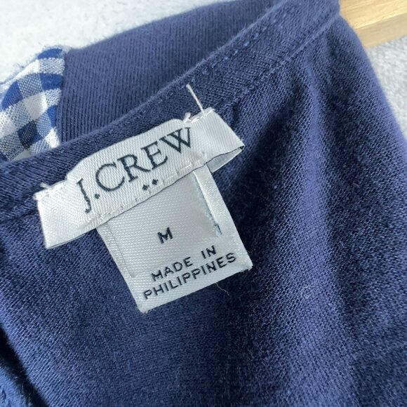 J. Crew Women's Shift Mini Dress Gingham Print Bell Sleeve Back Zip Navy Size M - Picture 5 of 14